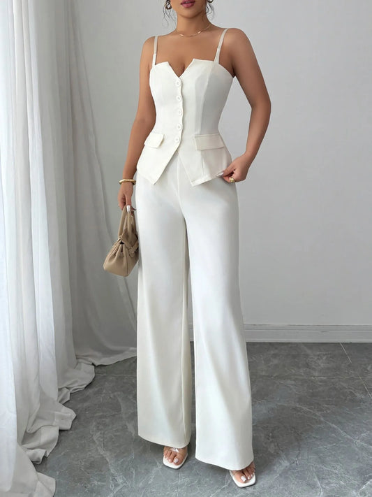 Button Front Cami and Pants Set - Velora Luxury Fashion