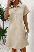 Button Front Short Sleeve Mini Dress - Velora Luxury Fashion