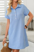 Button Front Short Sleeve Mini Dress - Velora Luxury Fashion