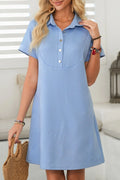 Button Front Short Sleeve Mini Dress - Velora Luxury Fashion