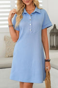 Button Front Short Sleeve Mini Dress - Velora Luxury Fashion