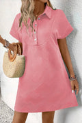 Button Front Short Sleeve Mini Dress - Velora Luxury Fashion