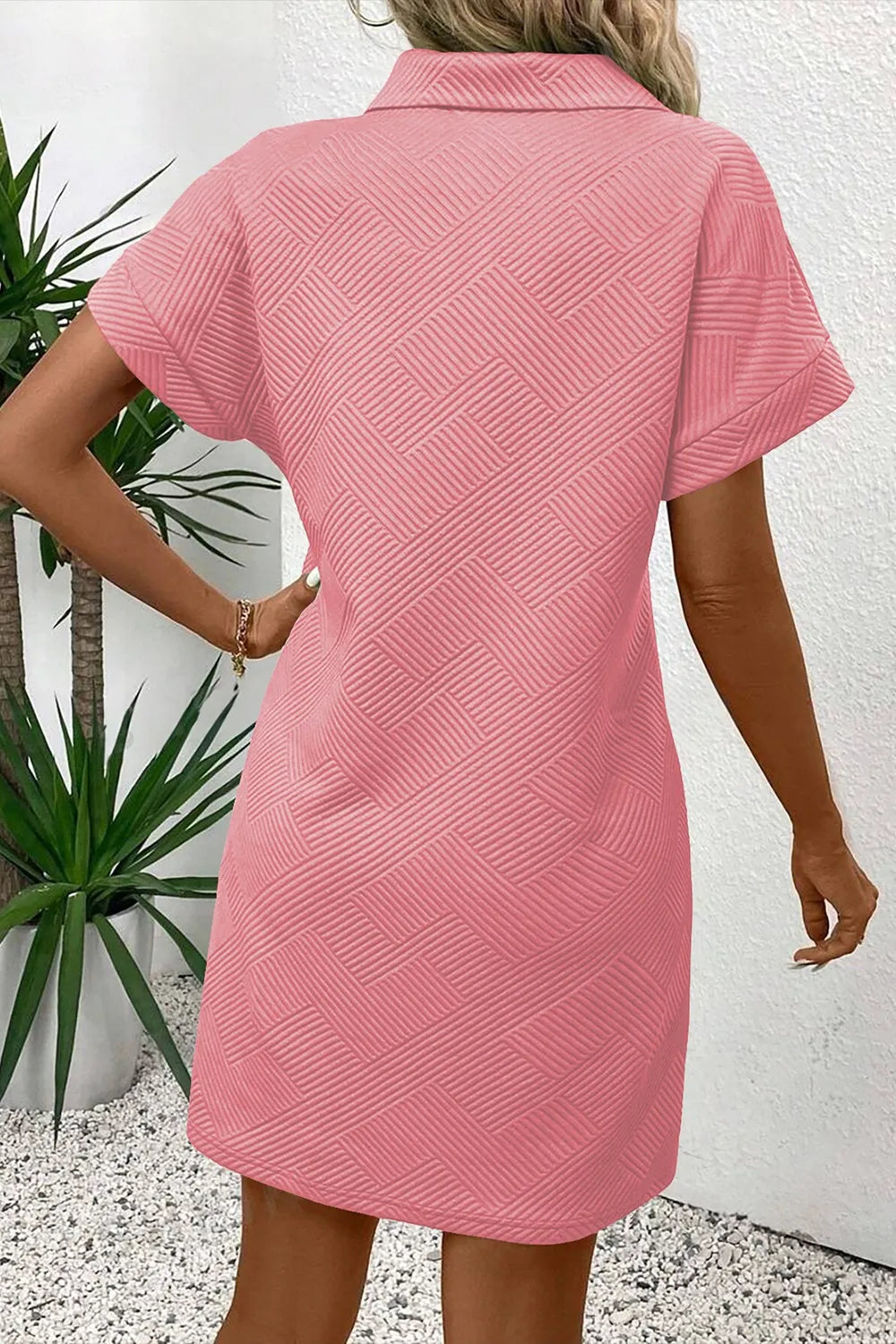 Button Front Short Sleeve Mini Dress - Velora Luxury Fashion