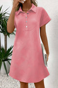 Button Front Short Sleeve Mini Dress - Velora Luxury Fashion