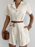 Button-Front Short Sleeve Romper - Velora Luxury Fashion