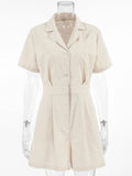 Button-Front Short Sleeve Romper - Velora Luxury Fashion