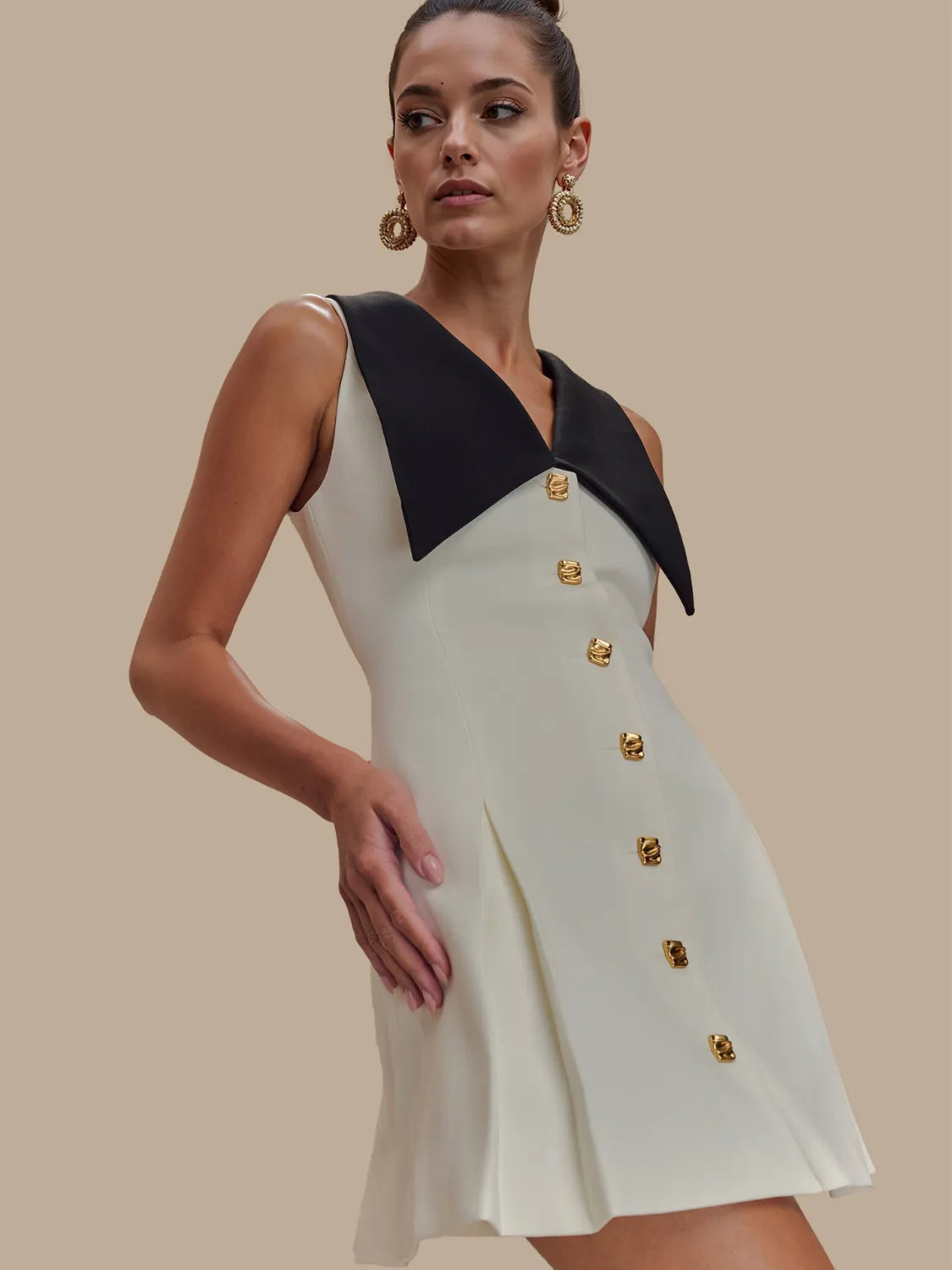 Button Front Sleeveless Mini Dress - Velora Luxury Fashion