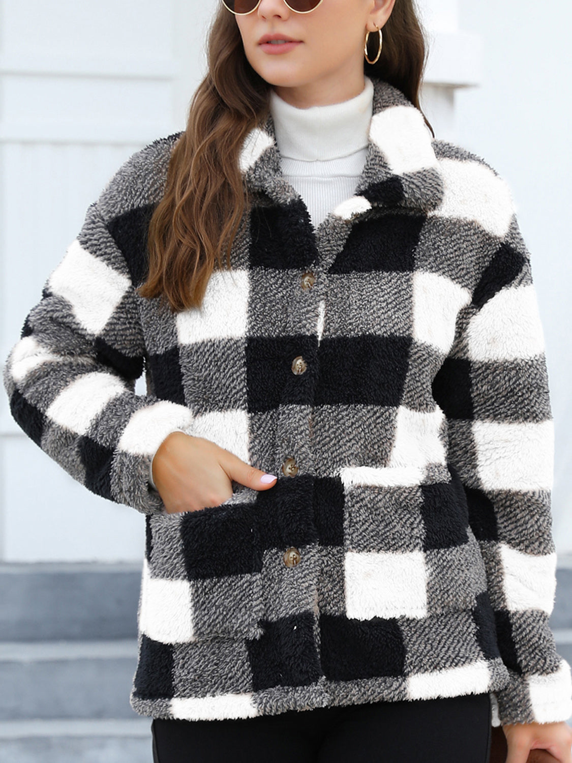 Button Up Drop Shoulder Fuzzy Jacket - Velora Luxury Fashion