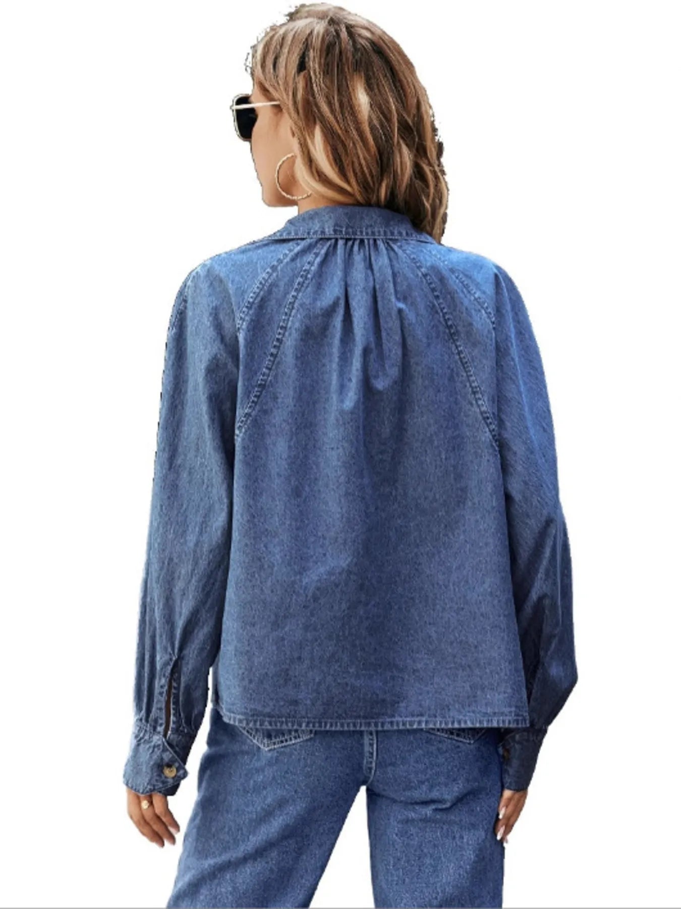Button Up Long Sleeve Denim Shirt - Velora Luxury Fashion
