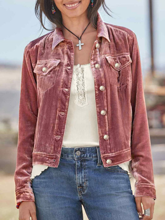 Button Up Long Sleeve Jacket with Chest Pockets - Velora Luxury Fashion