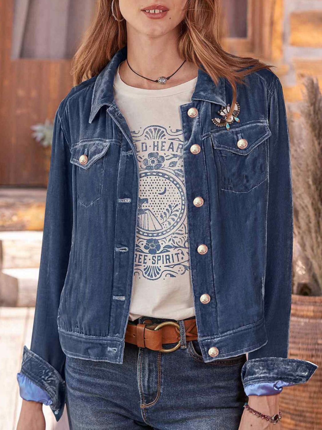 Button Up Long Sleeve Jacket with Chest Pockets - Velora Luxury Fashion