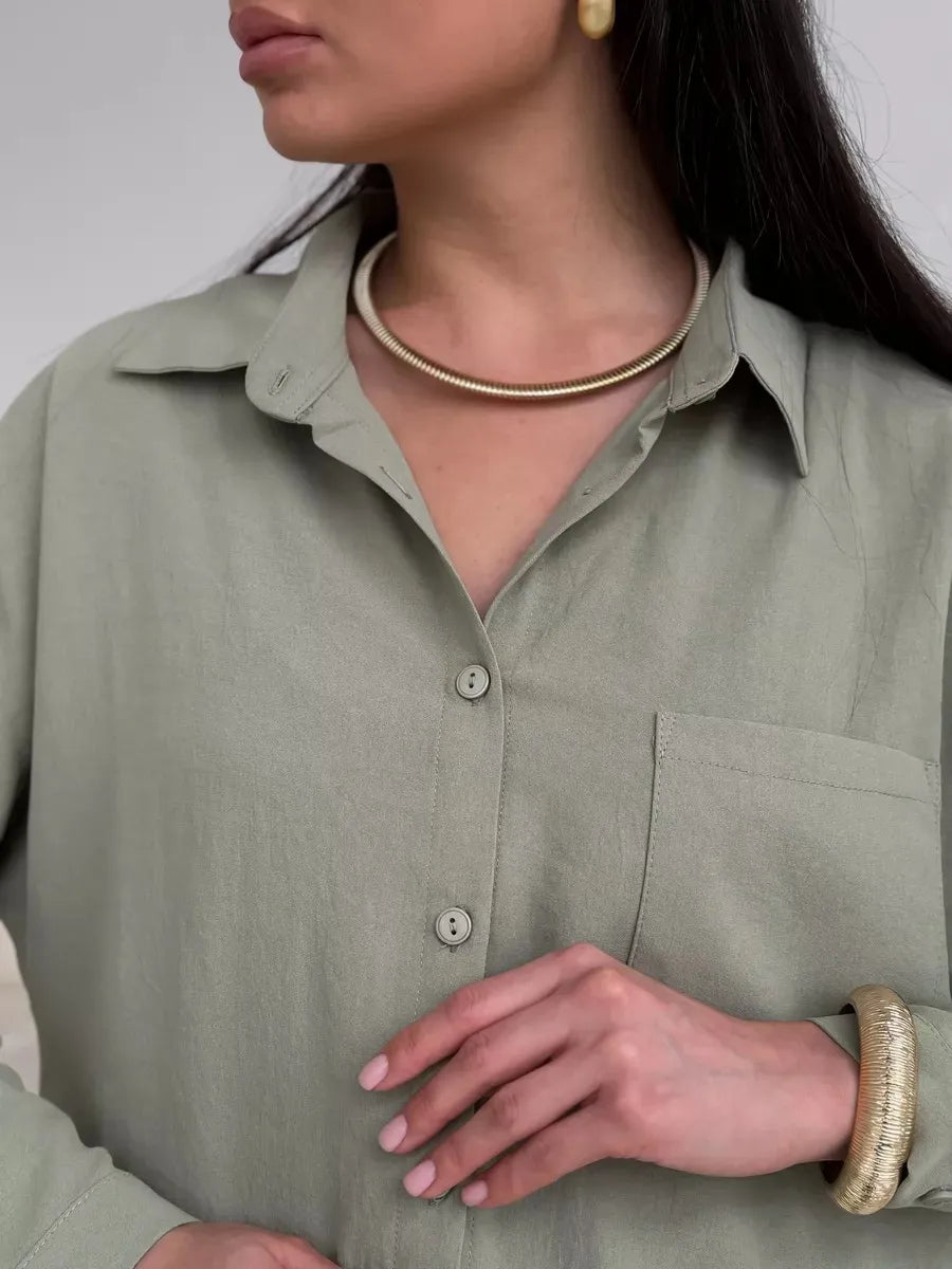 Button Up Long Sleeve Shirt and Pants Set - Velora Luxury Fashion