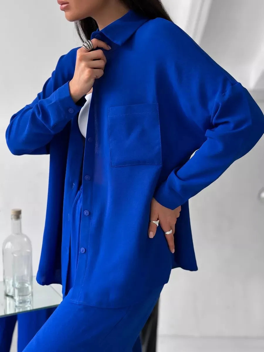 Button Up Long Sleeve Shirt and Pants Set - Velora Luxury Fashion