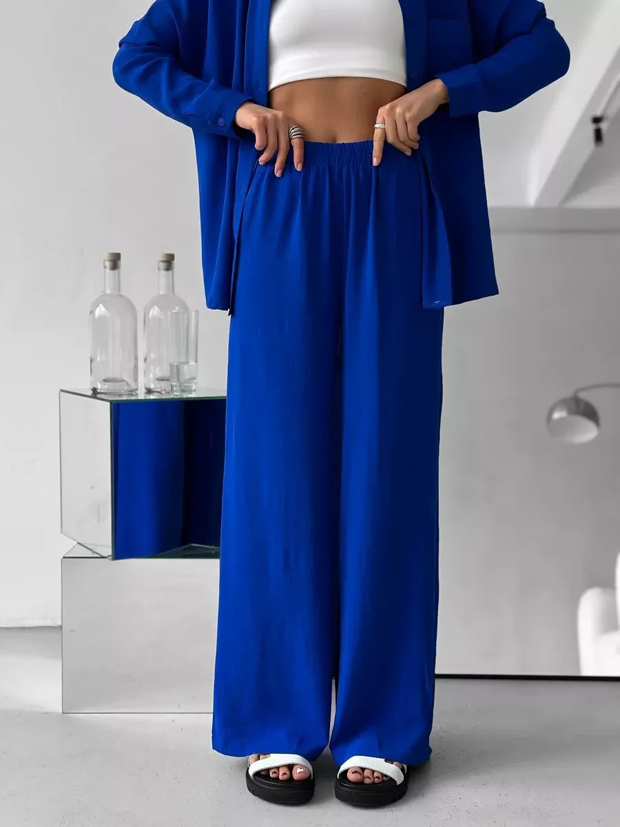 Button Up Long Sleeve Shirt and Pants Set - Velora Luxury Fashion