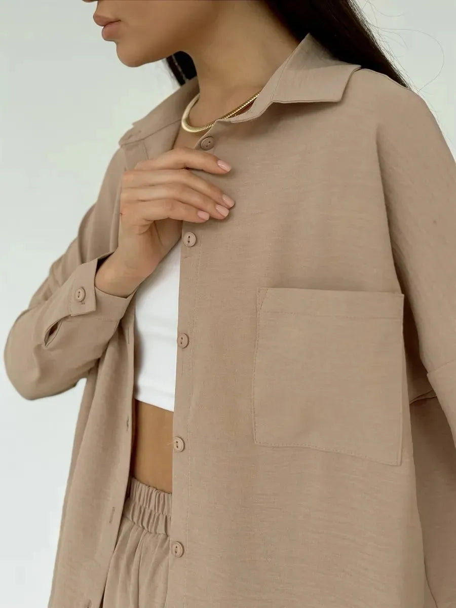 Button Up Long Sleeve Shirt and Pants Set - Velora Luxury Fashion