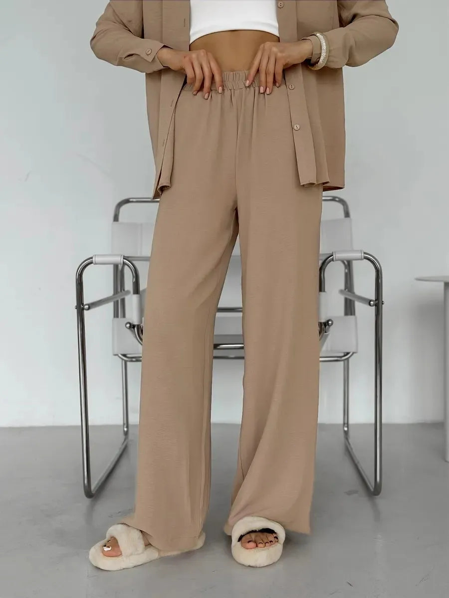 Button Up Long Sleeve Shirt and Pants Set - Velora Luxury Fashion