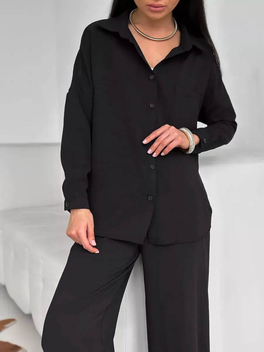 Button Up Long Sleeve Shirt and Pants Set - Velora Luxury Fashion