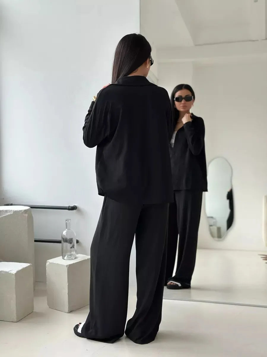 Button Up Long Sleeve Shirt and Pants Set - Velora Luxury Fashion