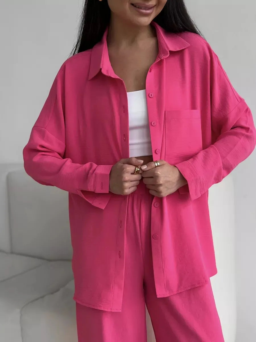 Button Up Long Sleeve Shirt and Pants Set - Velora Luxury Fashion