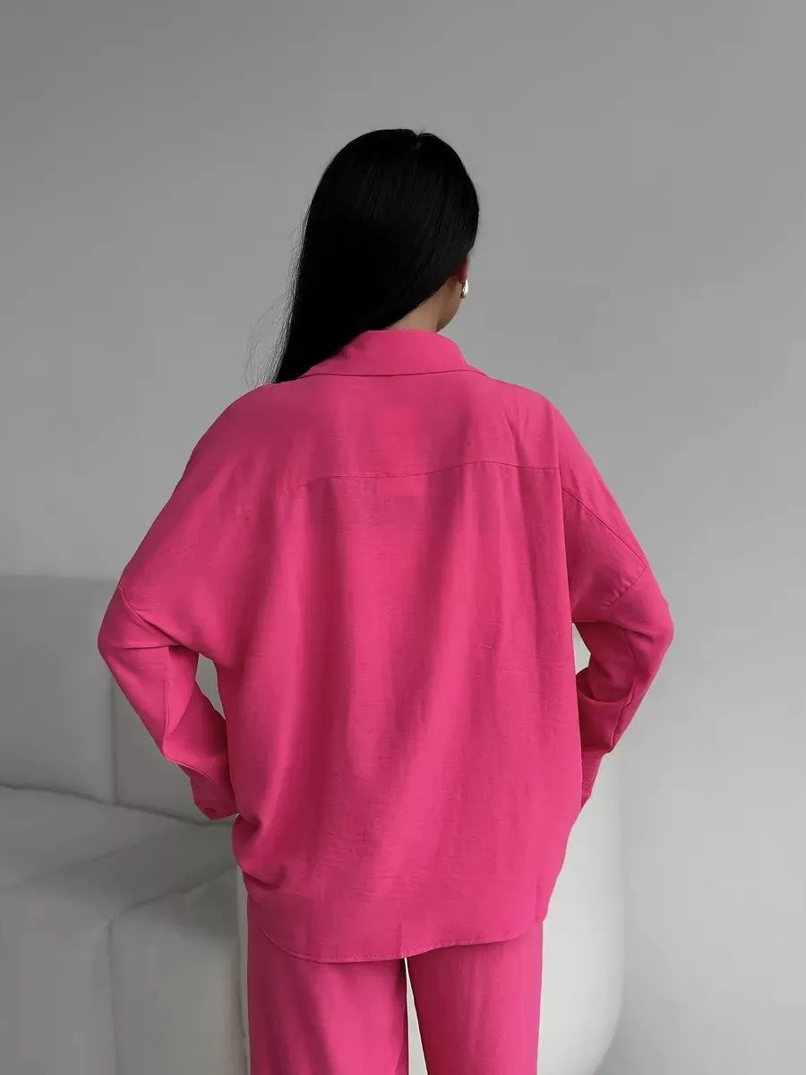 Button Up Long Sleeve Shirt and Pants Set - Velora Luxury Fashion