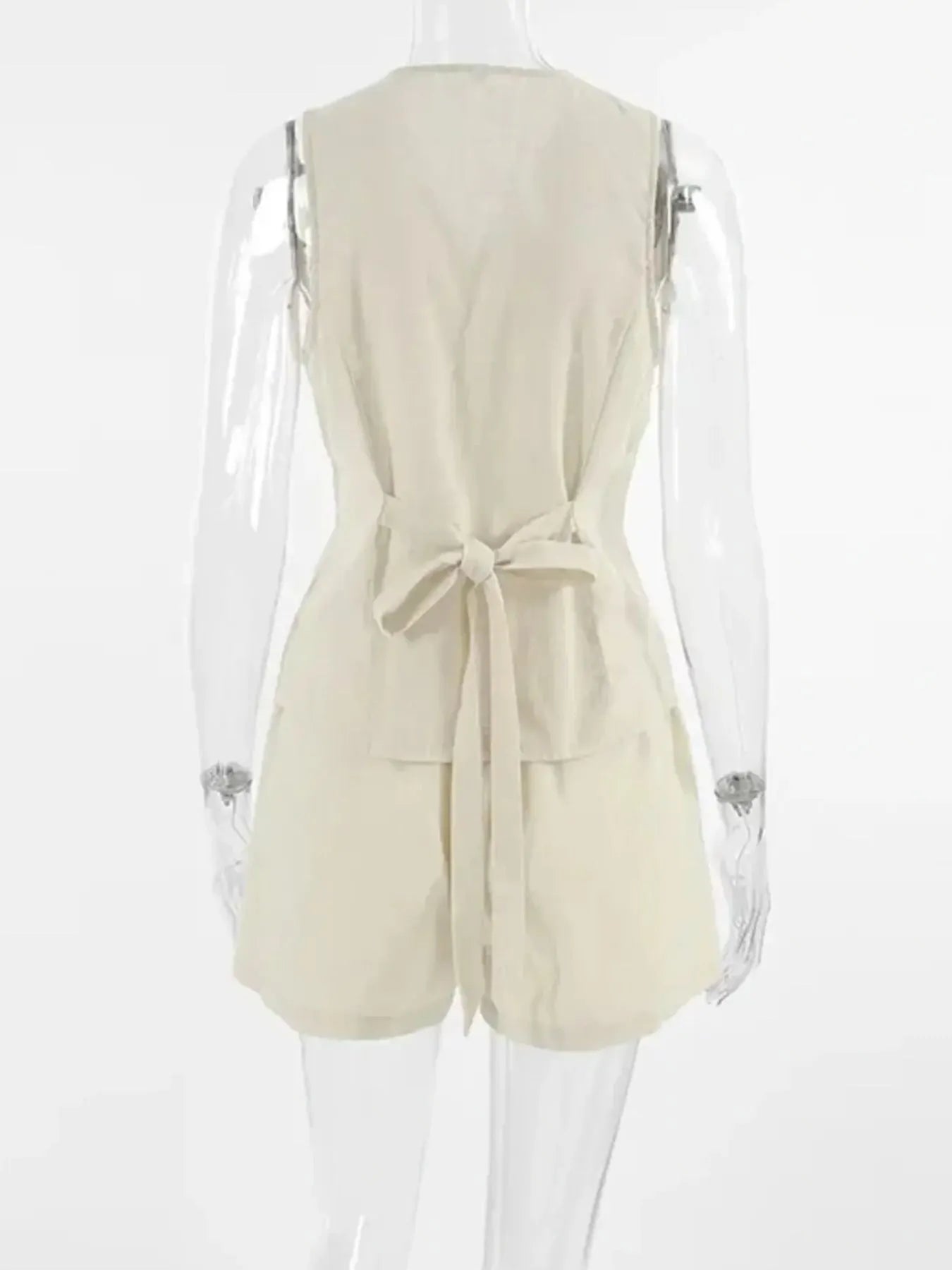 Button Up V-Neck Vest and Shorts Set - Velora Luxury Fashion