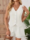 Button Up Vest and Shorts Set - Velora Luxury Fashion