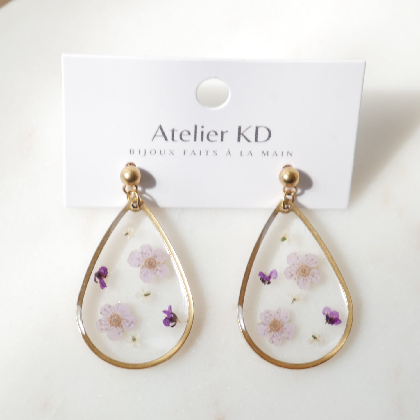 Boucles d'oreilles fleurs Violettes - goute (XL 32mm) - Velora