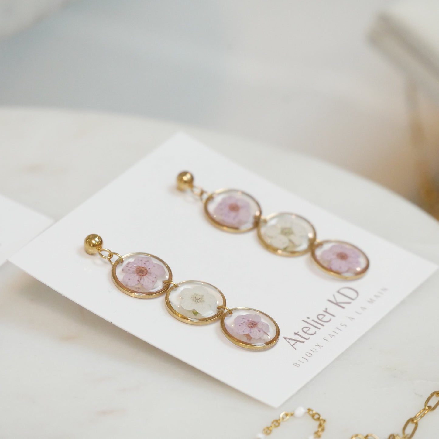 Boucles d’oreilles trio sofia lila et blanc - rond - Velora