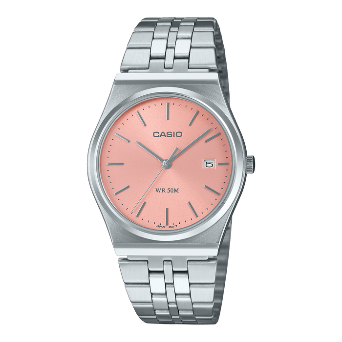 CASIO Vintage Analog Peach/Silver Stainless Steel | MTPB145DC-4AVT - Velora Luxury Fashion
