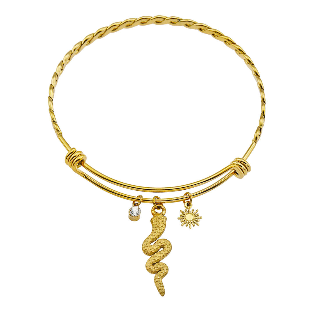 CATALINA Gold: Bracelet with Serpent, Sun Symbol and Zirconia (CZ) Charms - Velora Luxury Fashion