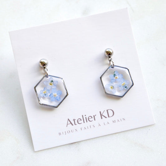 Boucles d’oreilles Mia - fleurs de myosotis - hexa - Velora