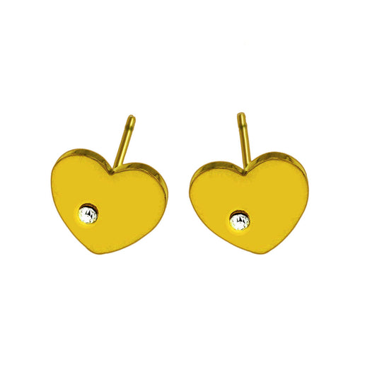 CUORE Gold: Heart Shaped Solitaire Zirconia Stud Earrings - Velora Luxury Fashion