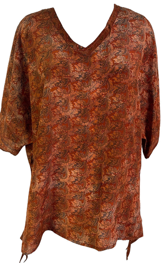 PRC7158 Avatar Pure Silk Long Tunic with Side Ties - Velora