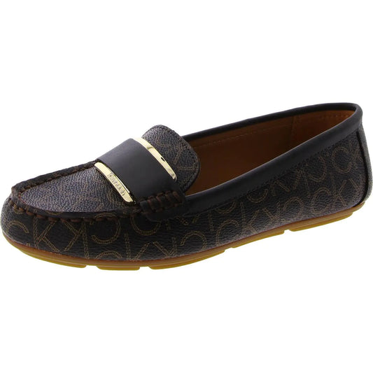 Calvin Klein Womens Leonie Loafers Espresso Logo 8 - Velora Luxury Fashion
