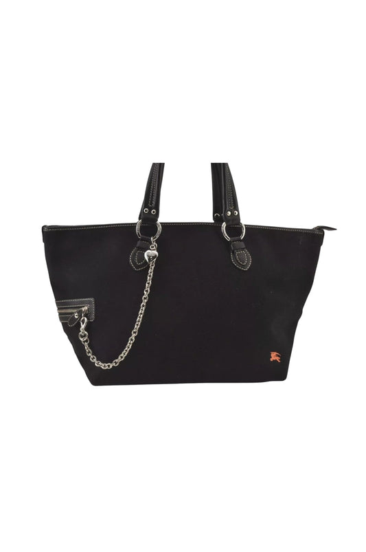 Authentic BURBERRY BLUE LABEL Hand Tote Bag Polyester Leather Black 7082L - Velora