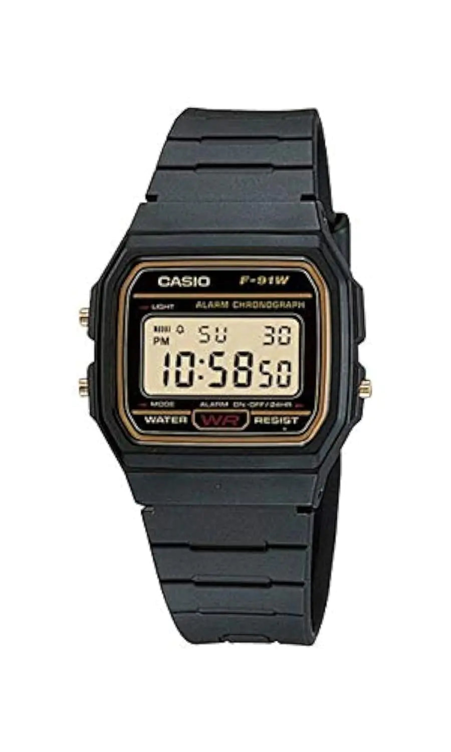 Casio F91WG-9 Mens Retro Black Band Gold Face Alarm Chronograph Digital Watch - Velora Luxury Fashion
