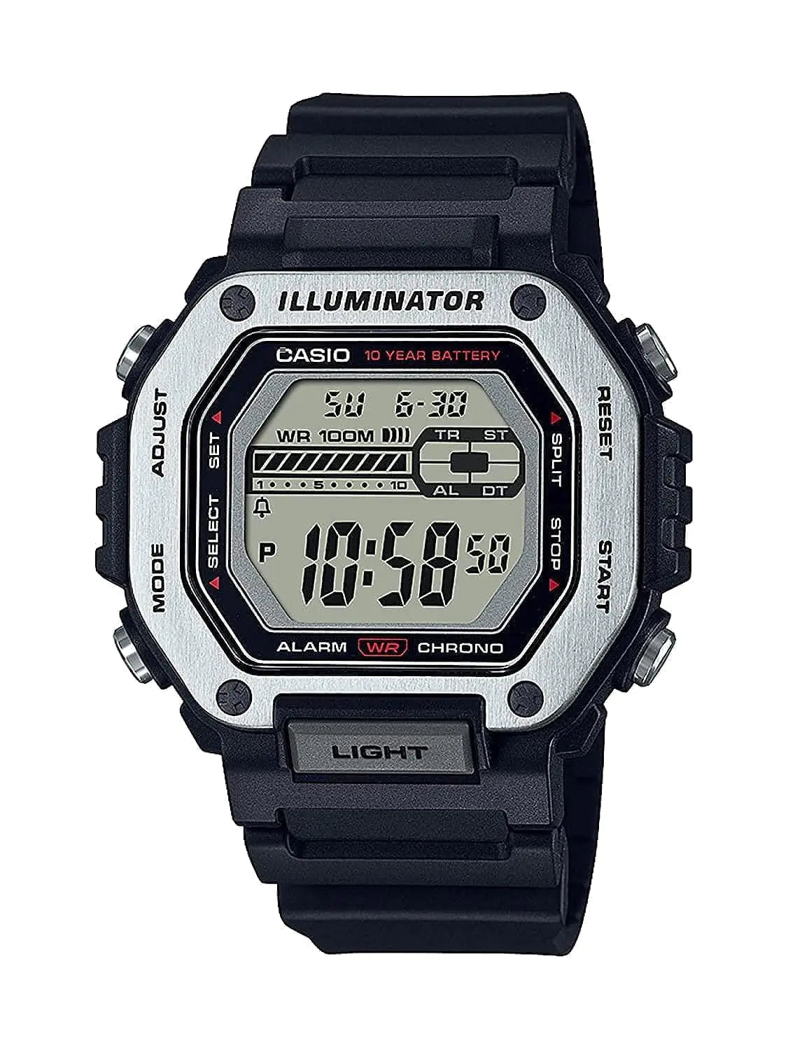 Casio LED Illuminator Dual-Time 1/100-Second Stopwatch w/ 5 Multi-Function Alarms MWD-110H-1AV - Velora Luxury Fashion