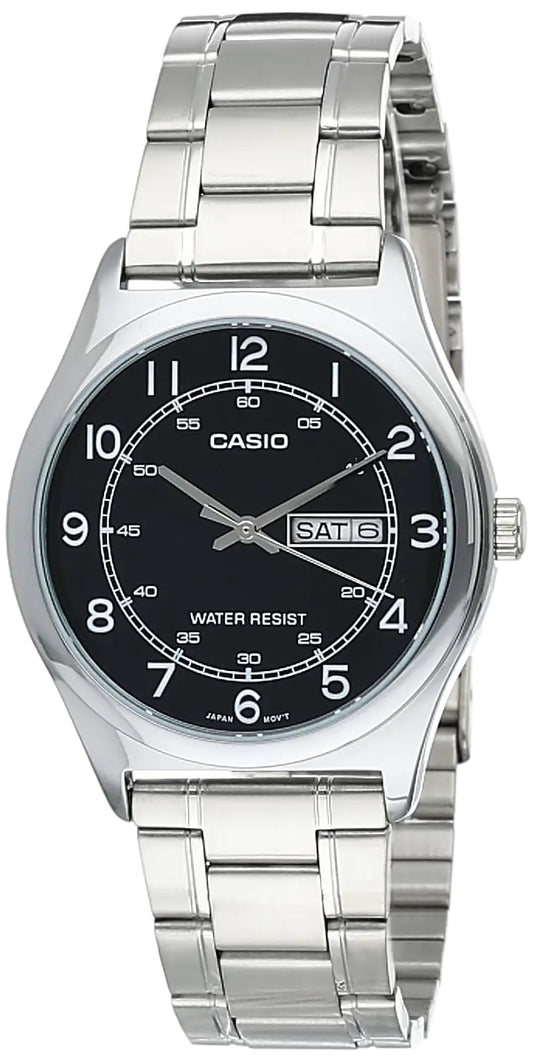 Casio MTP-V006D-1B2 Mens Stainless Steel Easy Reader Black Dial Day Date Analog Dress Watch - Velora Luxury Fashion