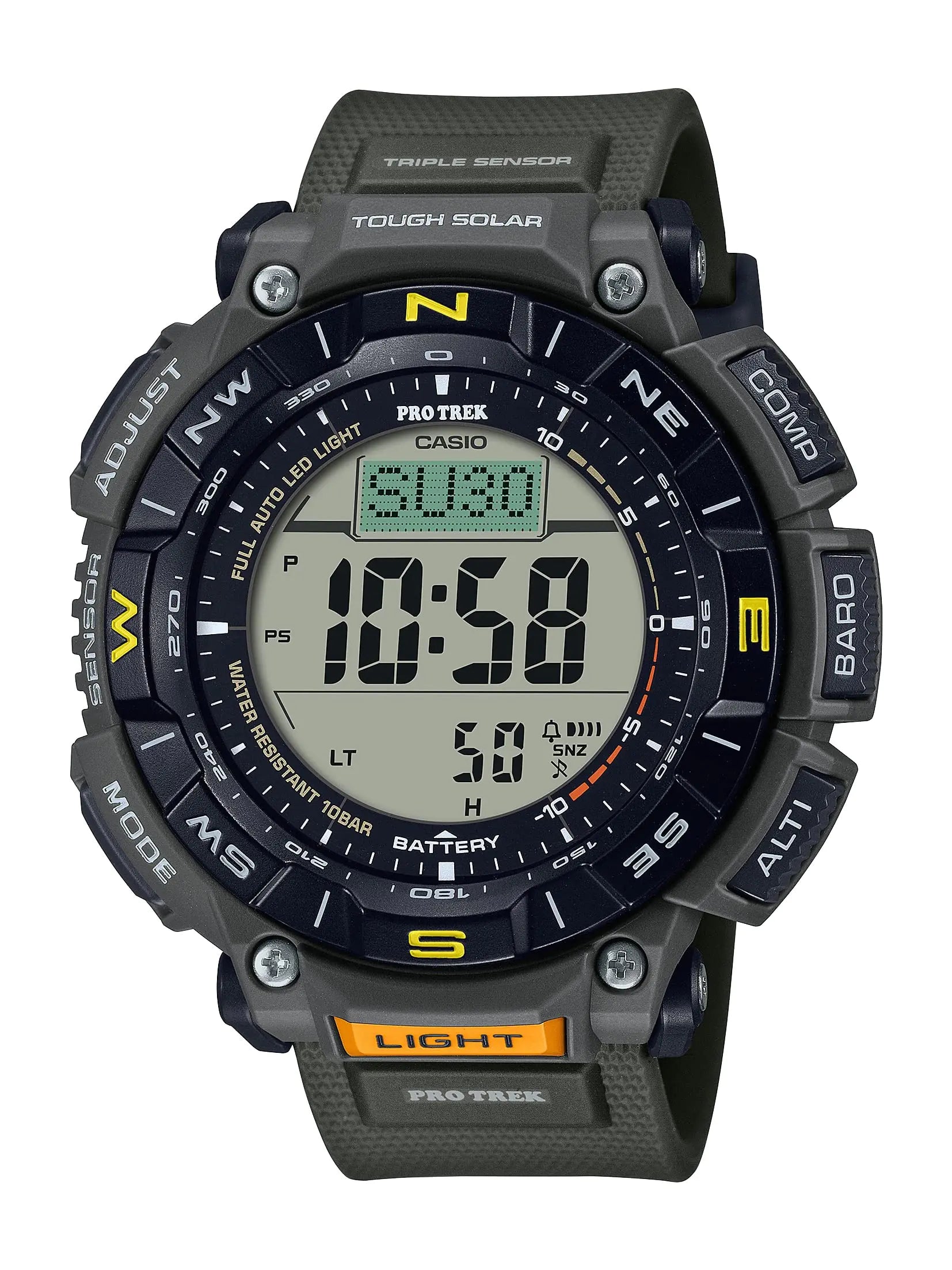 Casio PRG340 Series | Pro Trek | Green | 100 Meter Water Resistance | Compass | Alt/Baro-Thermo | Tough Solar Power | 1-100 SEC Stopwatch | Countdown Timer | World Time - Velora Luxury Fashion