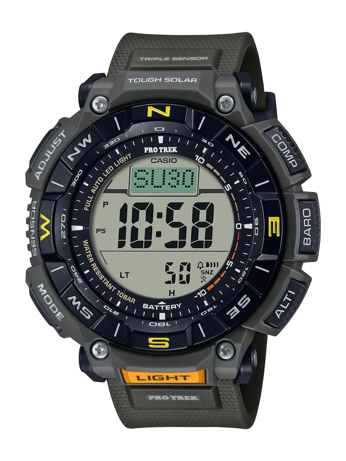 Casio PRG340 Series | Pro Trek | Green | 100 Meter Water Resistance | Compass | Alt/Baro-Thermo | Tough Solar Power | 1-100 SEC Stopwatch | Countdown Timer | World Time - Velora Luxury Fashion