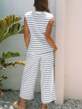 Casual Striped Tank and Wide Leg Pants 2pcs Set - Velora Luxury Fashion