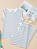 Casual Striped Tank and Wide Leg Pants 2pcs Set - Velora Luxury Fashion