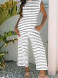 Casual Striped Tank and Wide Leg Pants 2pcs Set - Velora Luxury Fashion