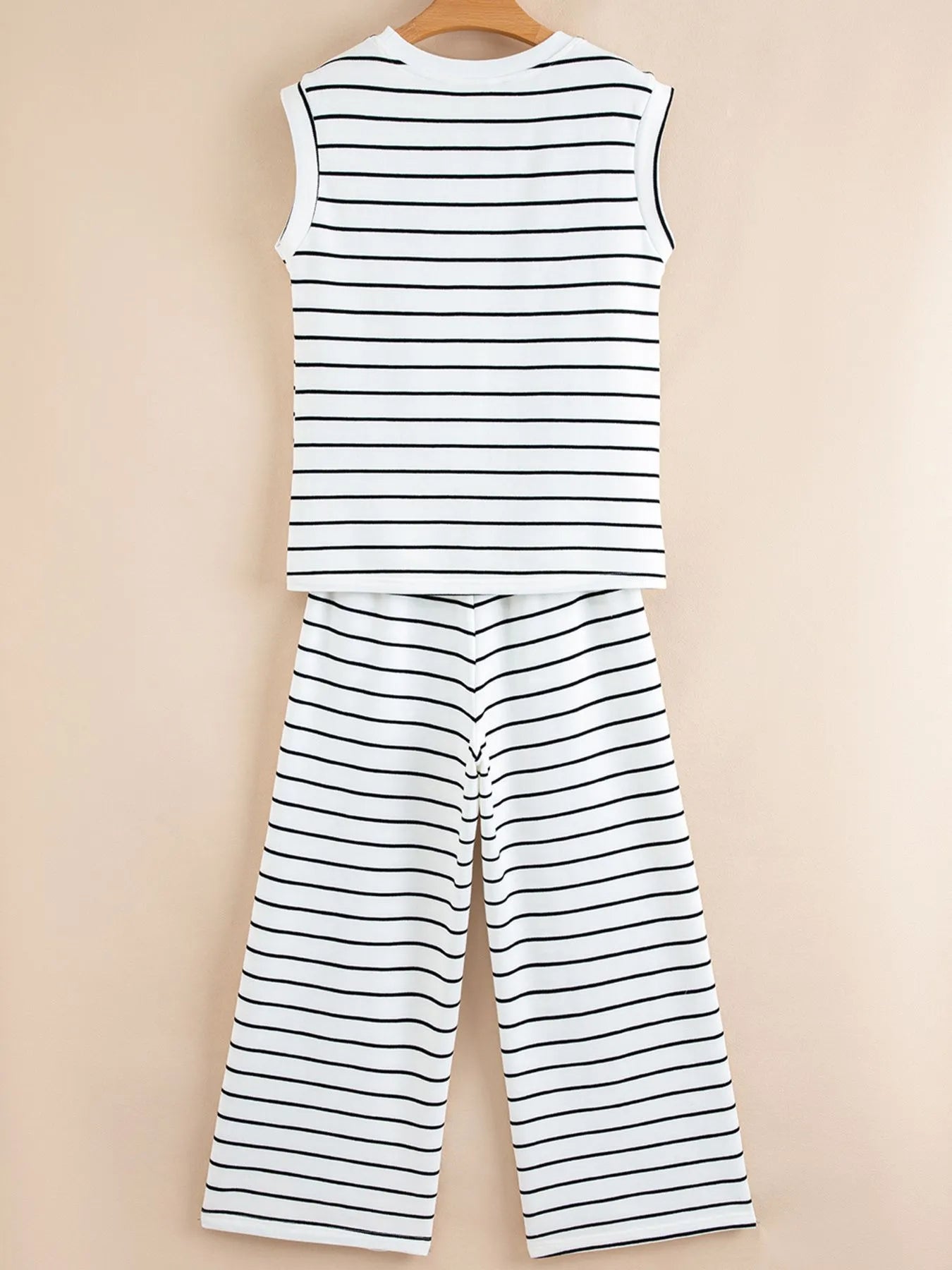Casual Striped Tank and Wide Leg Pants 2pcs Set - Velora Luxury Fashion