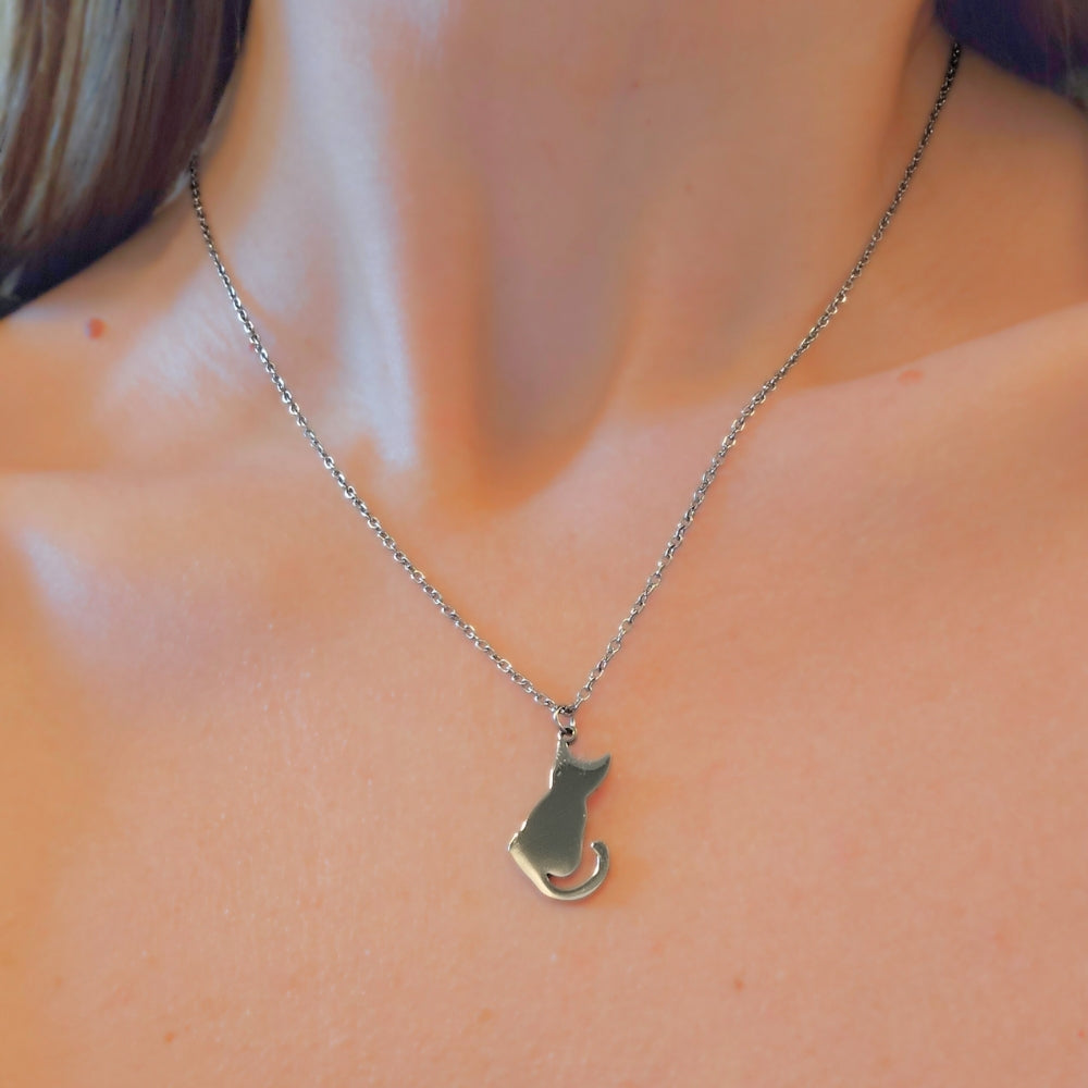 Cat Silhouette Necklace (Silver) - Velora