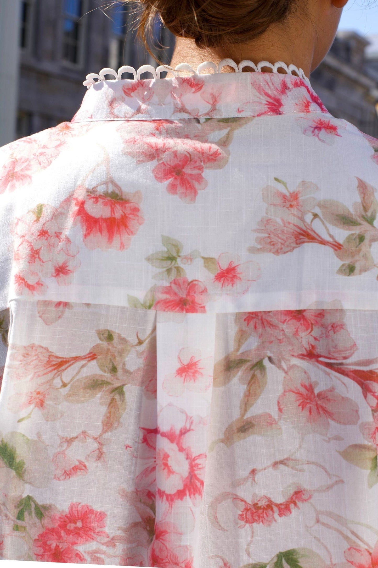 Celeste Women's Floral White Blouse Decorative Front Trim - Velora Luxury Fashion