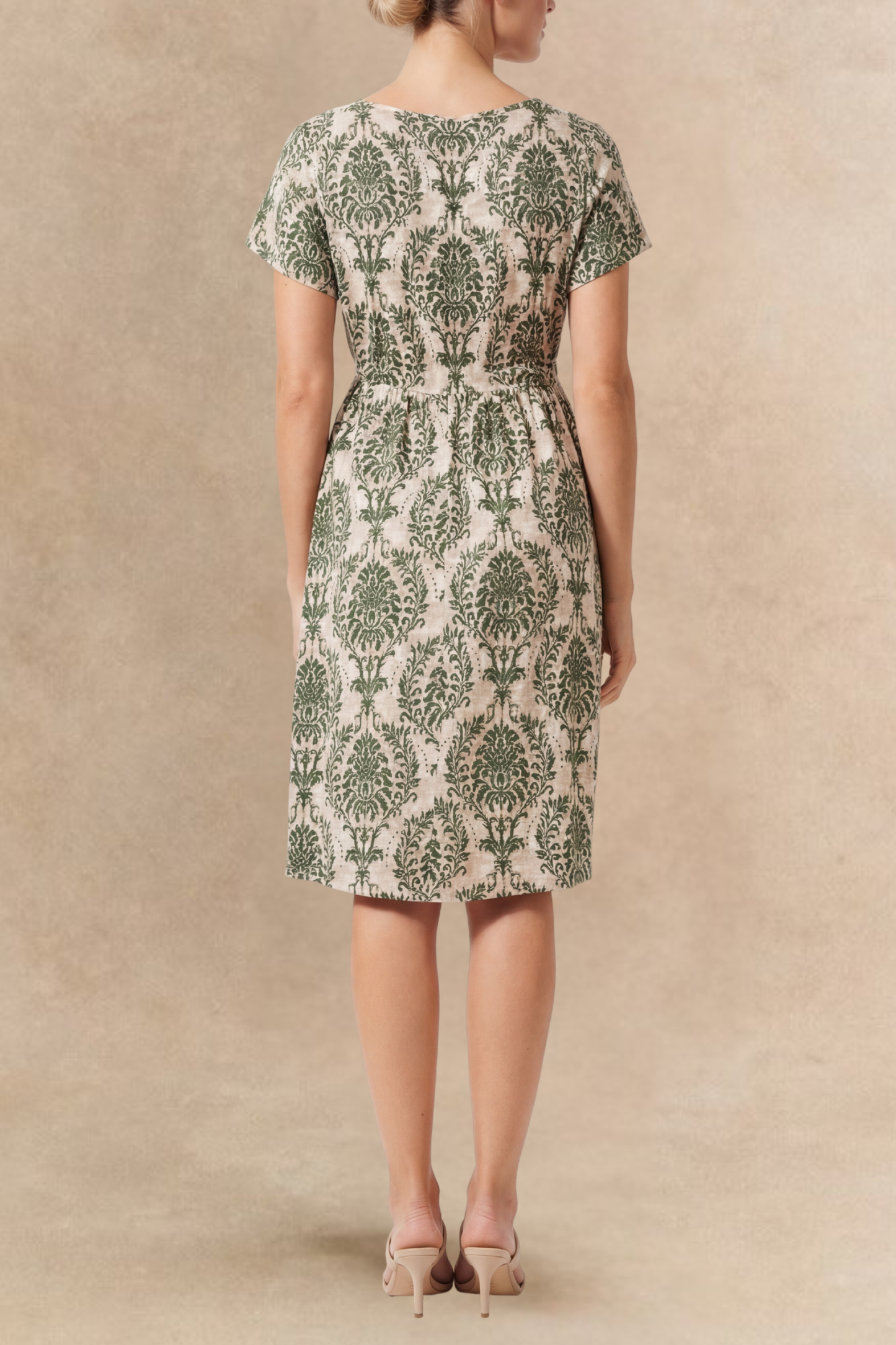 Celia Green Print Short Dress Tie Waist