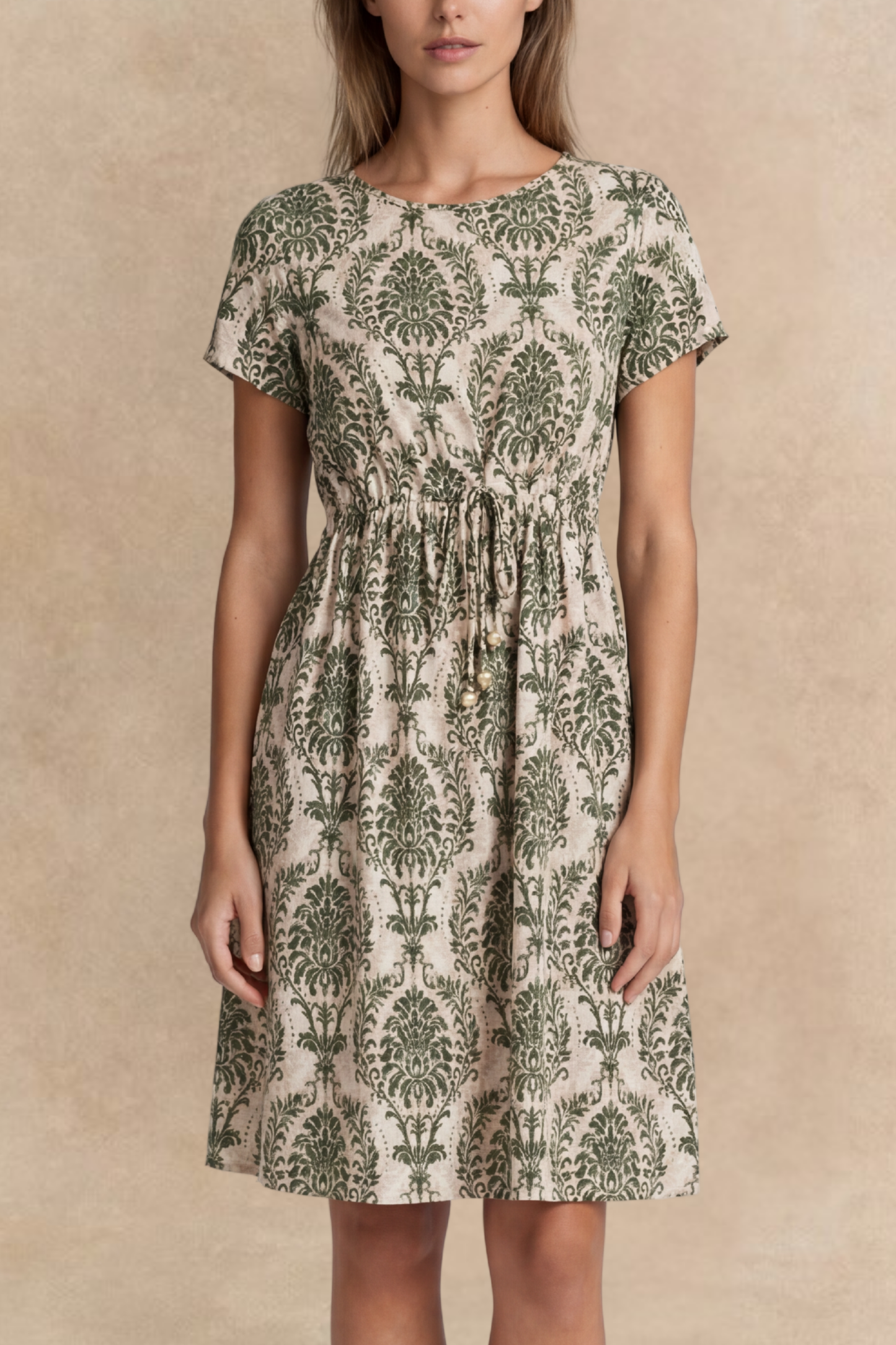 Celia Green Print Short Dress Tie Waist