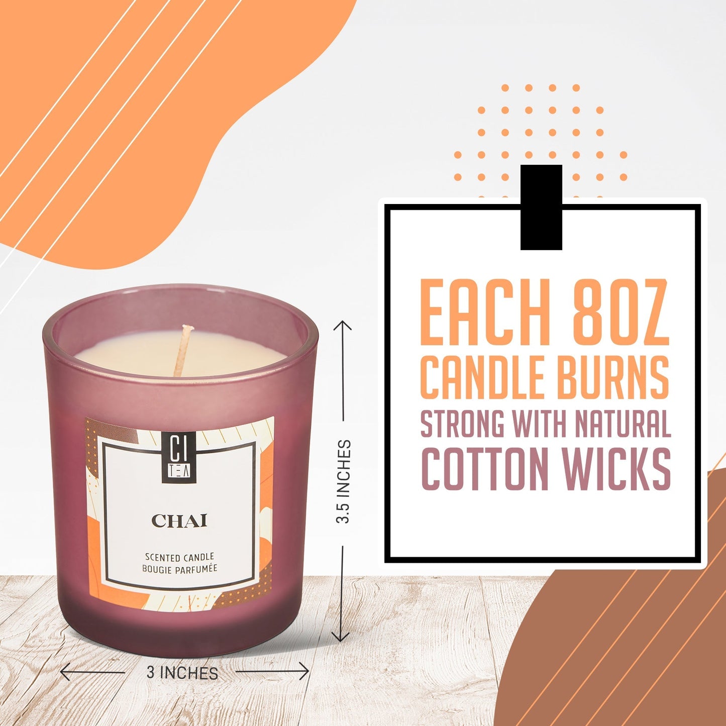 Chai Soy Wax Candle - Orange, Cinnamon and Cloves - 8 oz - Velora Luxury Fashion