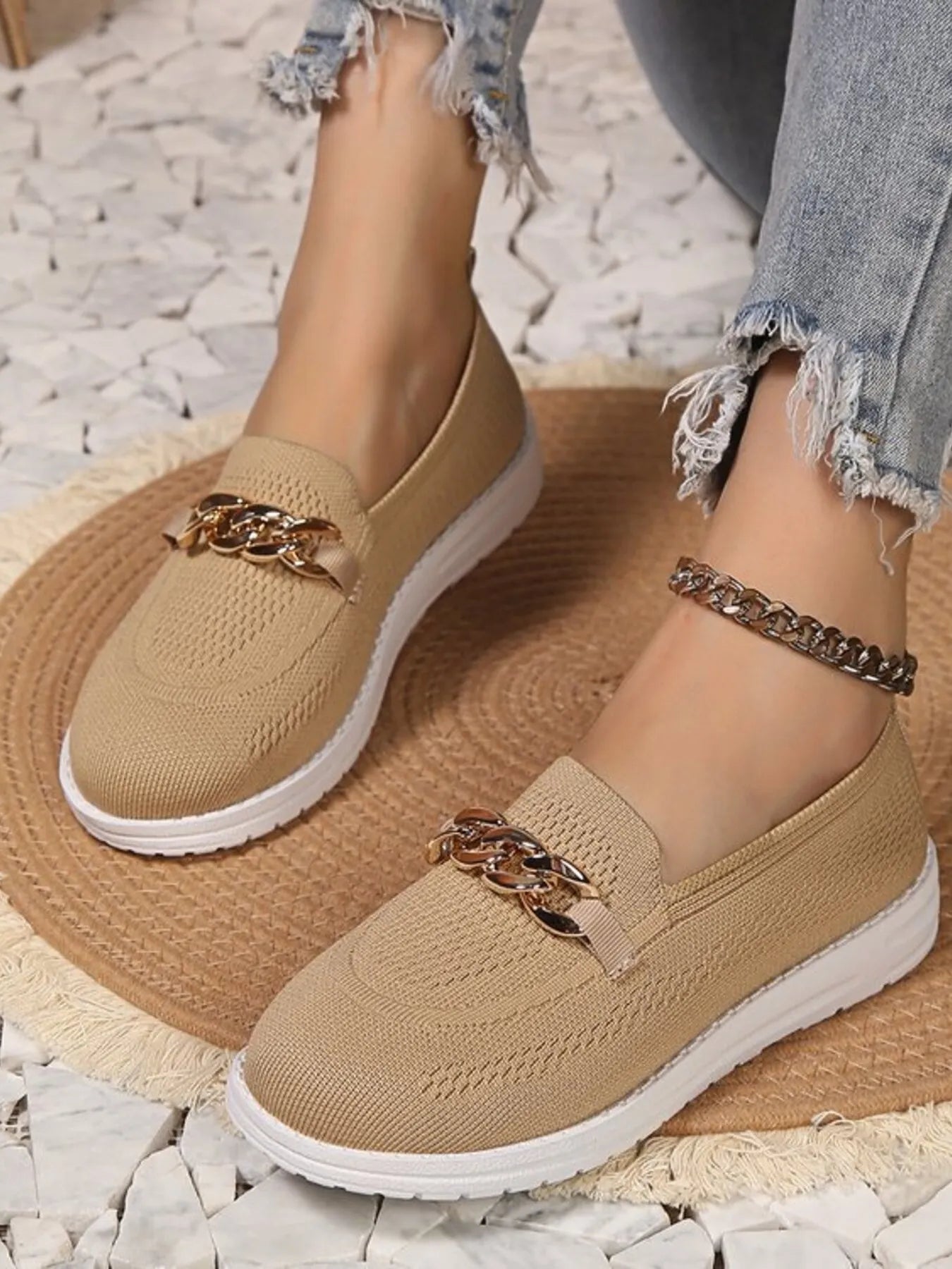 Chain Detail Mesh Slip-Ons - Velora Luxury Fashion